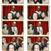 friends enjoying a photo booth hired for a party at The Wharf