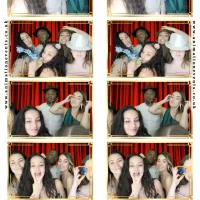 Group using photo booth at The Wharf at a wedding